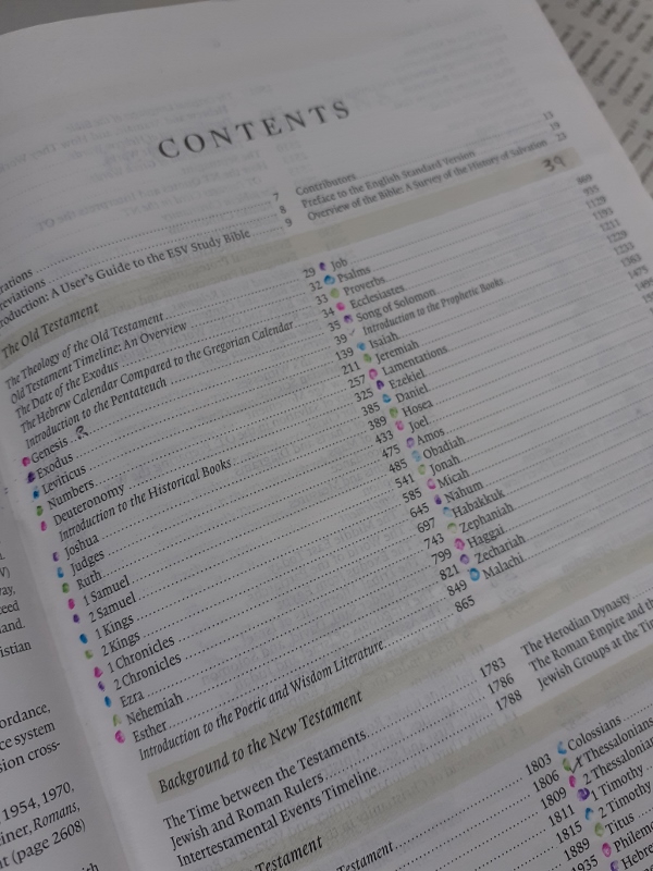 Contents page of Bible